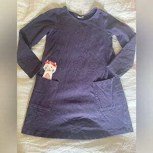 Hanna Andersson Navy Blue Dress with Cat Pocket